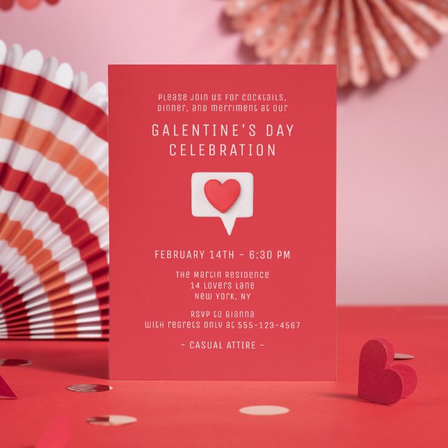 Galentine's Day Celebration Cute Modern Red Heart Invitation (Creator Uploaded)