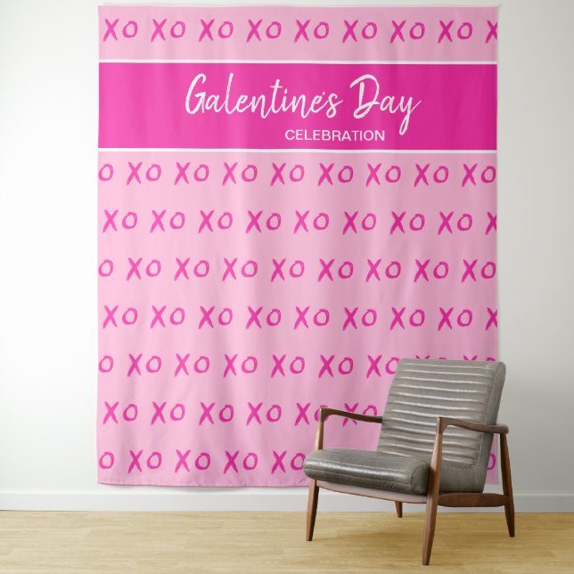 Galentine's Day Celebration Pink XOXO pattern Tapestry (In Situ)