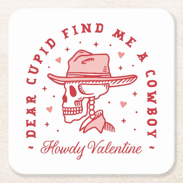 Galentines day cowgirl cowboy country theme funny square paper coaster (Front)