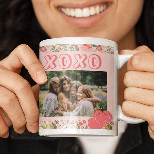 Galentine's Day floral pink 2 photo collage xoxo Coffee Mug