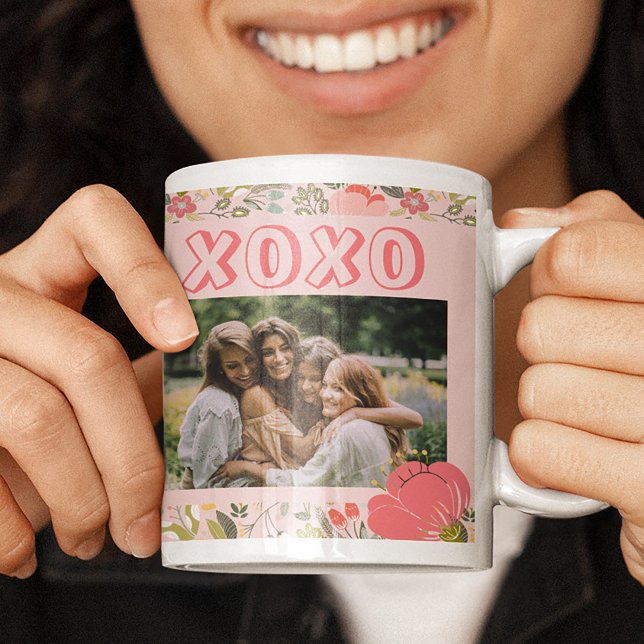 Galentine's Day floral pink 2 photo collage xoxo Coffee Mug (Creator Uploaded)