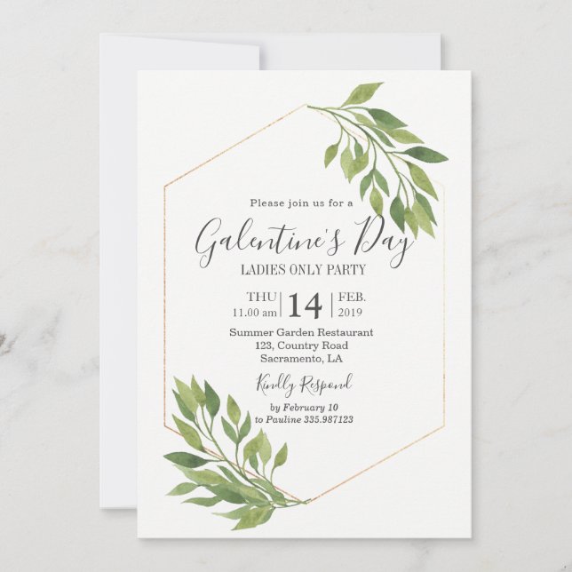 Galentine's Day Greenery Party Invitation (Front)