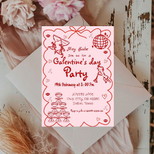Galentine's day Hand Drawn Pink Girls Valentine Invitation