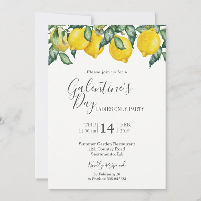 Galentine's Day Lemons Party Invitation (Front)