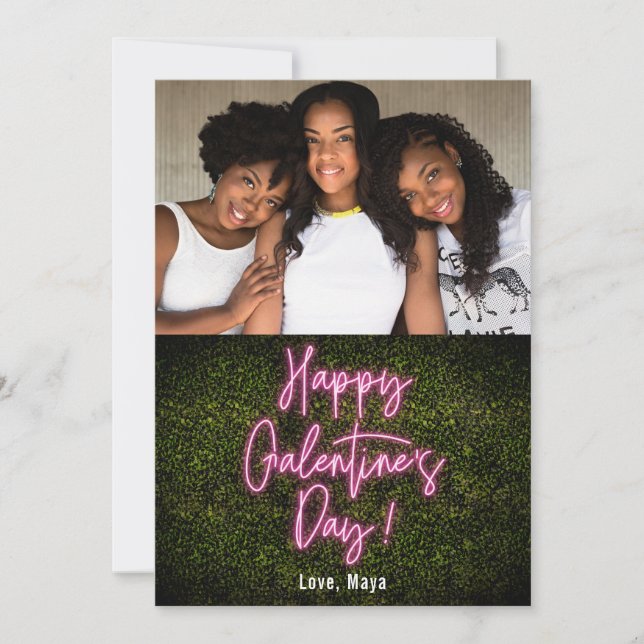 Galentine's Day Neon Pink Valentine's Day Photo Card (Front)