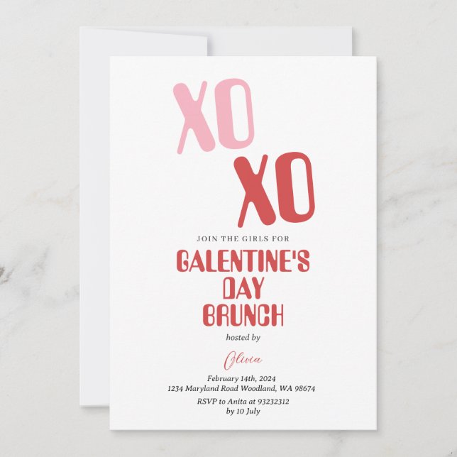 Galentine's Day Party Brunch Friendship Valentine Invitation (Front)