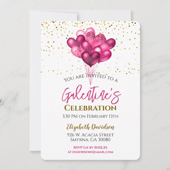 Galentine's Day Party Heart Balloons Invitation (Front)