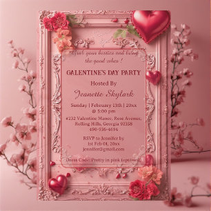 Galentines Day Party Heart Floral Pastel Pink Vine Acrylic Invitations