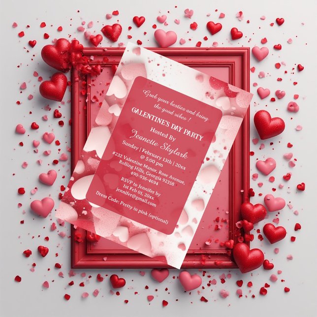 Galentine's Day Party Pastel Coral Hearts Modern  Invitation (Galentine's Day Party Pastel Coral Hearts Modern Invitation)