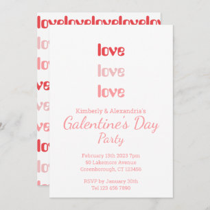 Galentine's Day Party Pink and Red typography Invitation