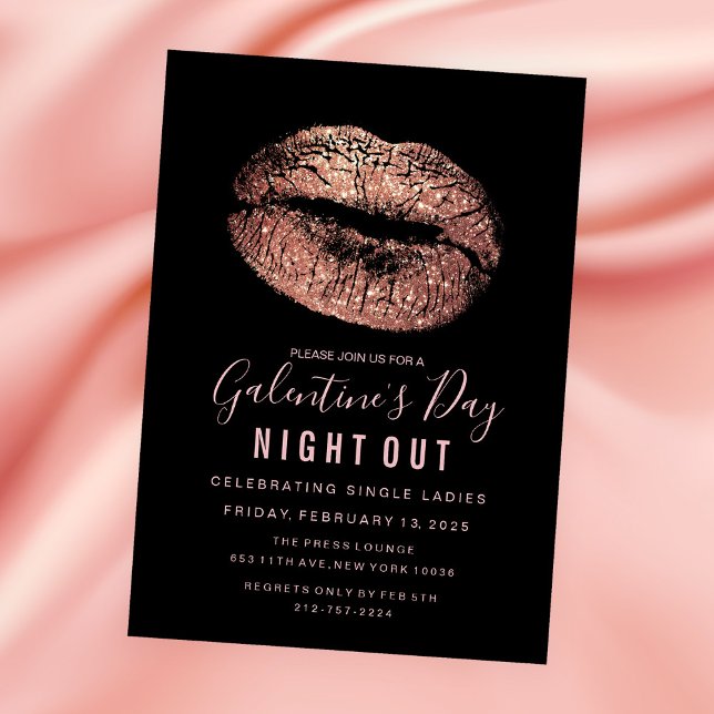 Galentine's Day Party Rose Gold Lips Invitation (Creator Uploaded)