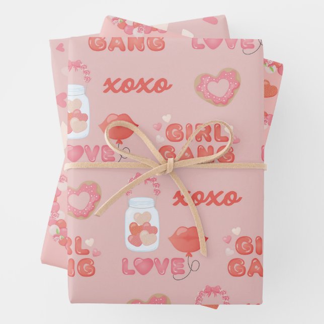 Galentines Day Pattern Wrapping Paper Sheet (In situ)
