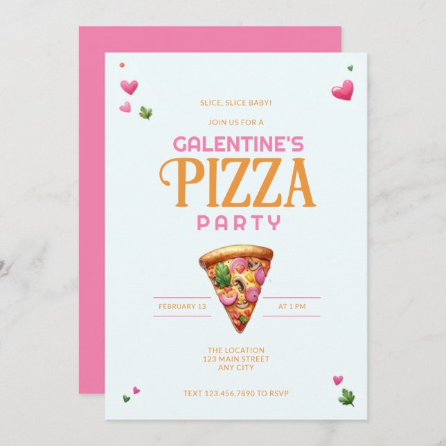Galentine's Day Pizza Party Invitation (Front/Back)