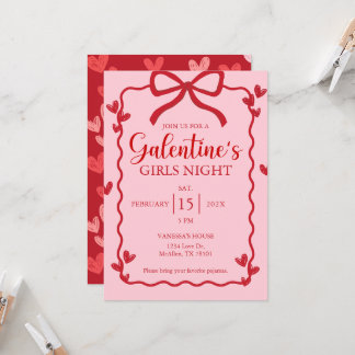 Galentine's day Red Ribbon Bow Girly modern Invite