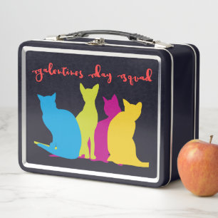 Galentines Day Squad of Colourful Lady Cats Metal Lunch Box