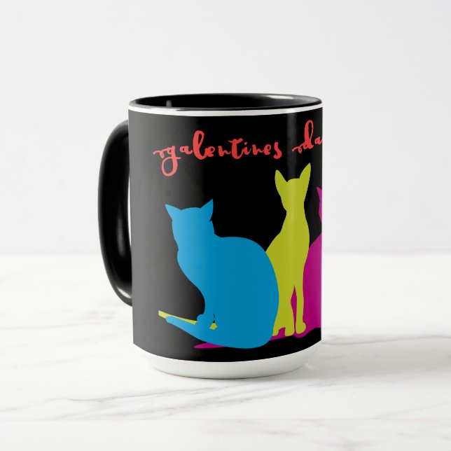 Galentines Day Squad of Colourful Lady Cats Mug (Front Left)