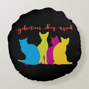 Galentines Day Squad of Colourful Lady Cats Round Cushion