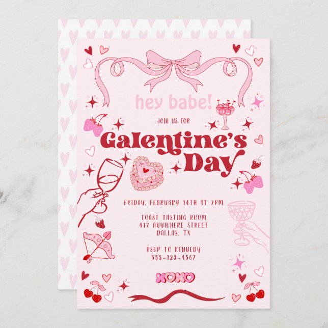Galentine's Day Vintage Coquette Pink Invitation (Front/Back)
