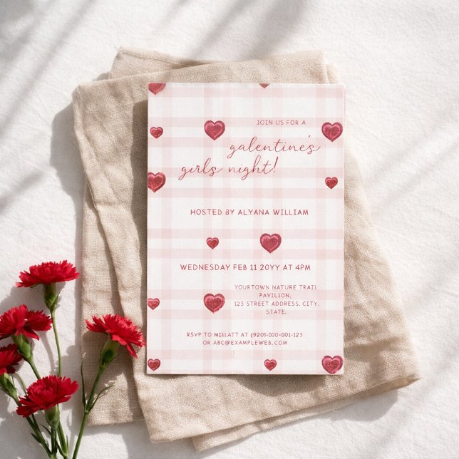 Galentines Girls Night Party Minimal Heart Pink  Invitation (Creator Uploaded)