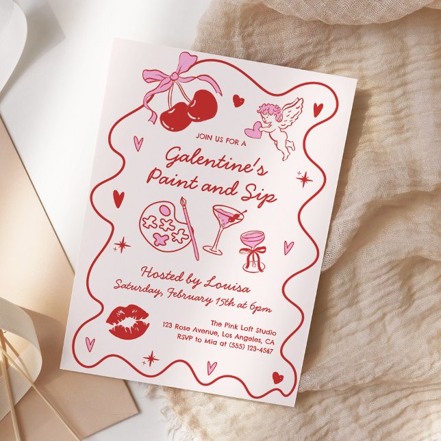 Galentines Paint and Sip Girls Valentines Party Invitation (Creator Uploaded)