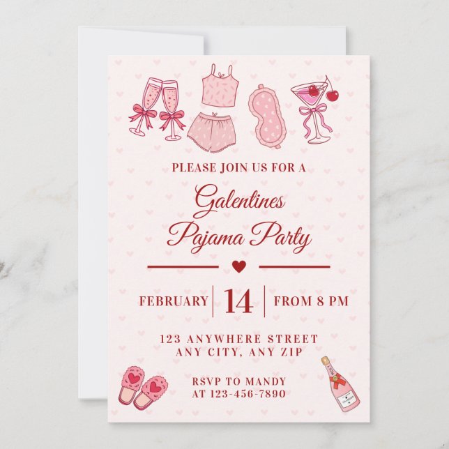 Galentines Pajama Party Girls Valentines Invitation (Front)