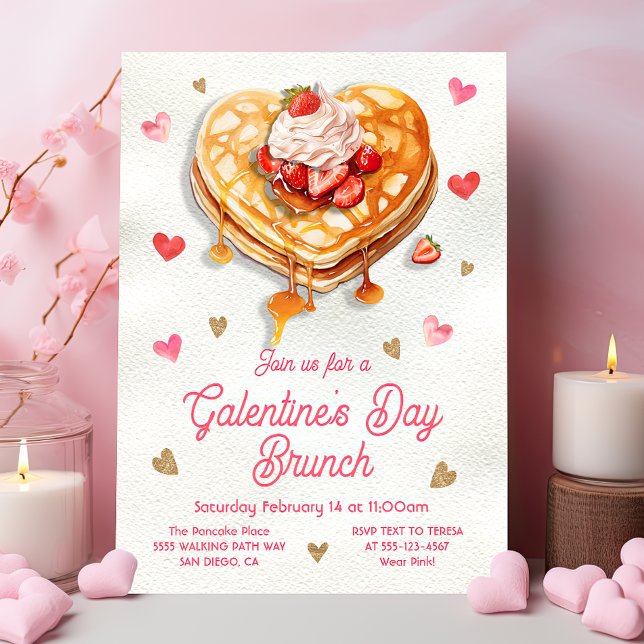 Galentine's Palentine's Day Pancake Heart Brunch Invitation (Creator Uploaded)