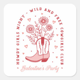 Galentines party girls night cowgirls club girly square sticker