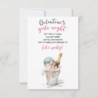Galentines Party Invitation Champagne & Disco Ball