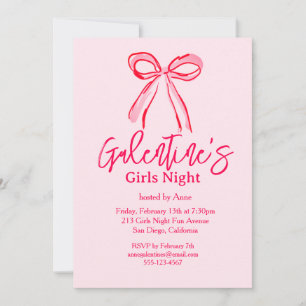 Galentine's Pink Red Hand Drawn Girls Night Party Invitation