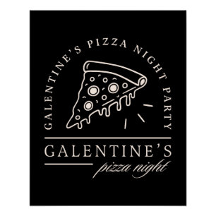 Galentines pizza night besties party black poster