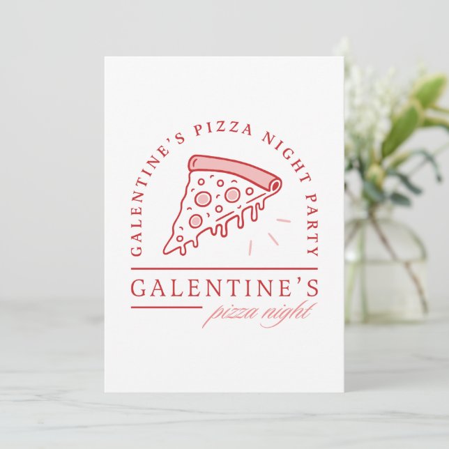 Galentines pizza party girls valentines aesthetic invitation (Standing Front)
