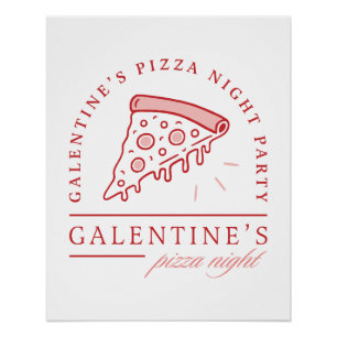 Galentines pizza party girls valentines aesthetic poster