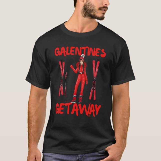Galentines Single Red Snow Winter Sports Valentine T-Shirt (Front)
