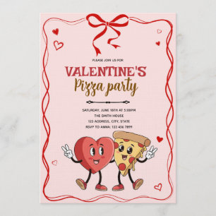 Galentines valentine retro pizza invitation