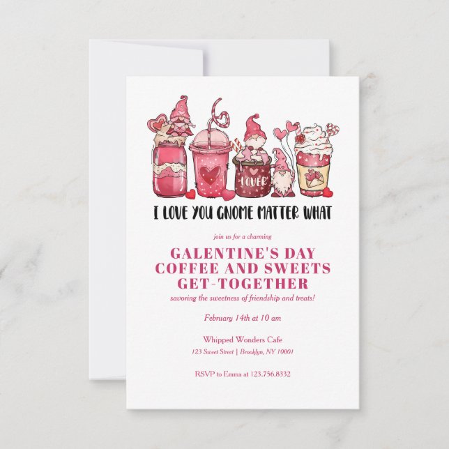 GALENTINES VALENTINE'S DAY GNOMES SWEETS COFFEE INVITATION (Front)