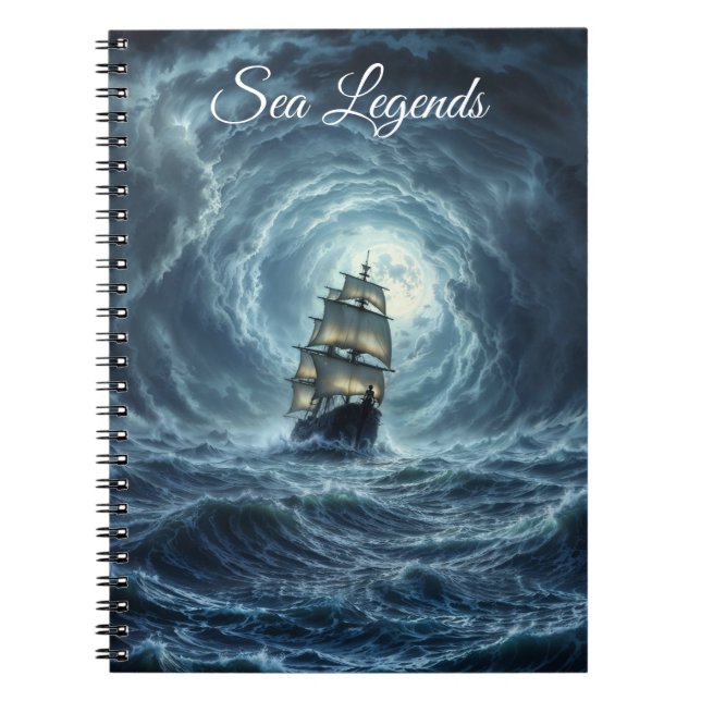 Galeon ship storm moonlit ocean voyage  notebook (Front)