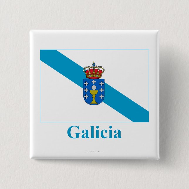 Galicia flag with name 15 cm square badge (Front)