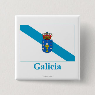 Galicia flag with name 15 cm square badge