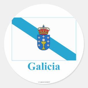 Galicia flag with name classic round sticker