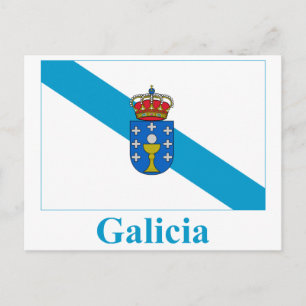 Galicia flag with name postcard