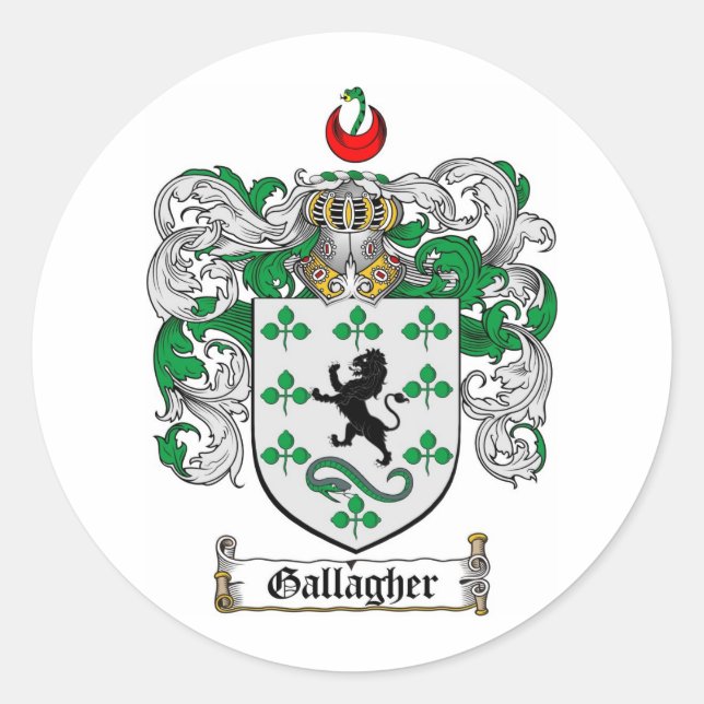 GALLAGHER FAMILY CREST -  GALLAGHER COAT OF ARMS CLASSIC ROUND STICKER (Front)