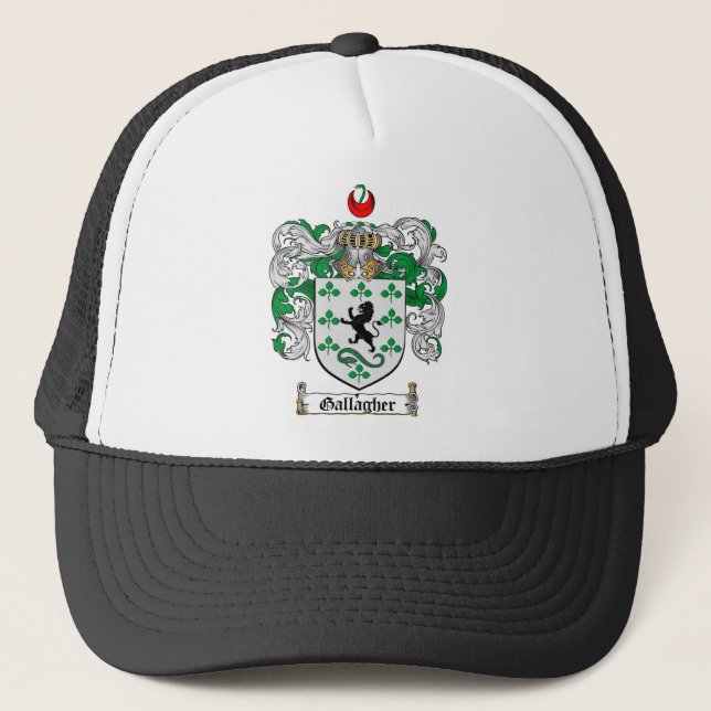 GALLAGHER FAMILY CREST -  GALLAGHER COAT OF ARMS TRUCKER HAT (Front)