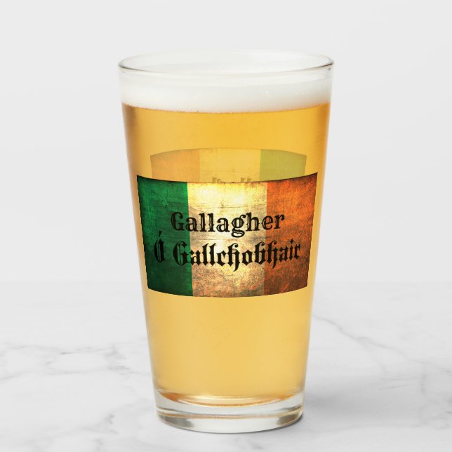 Gallagher Family Name on Irish Flag   Glass (Front Filled)