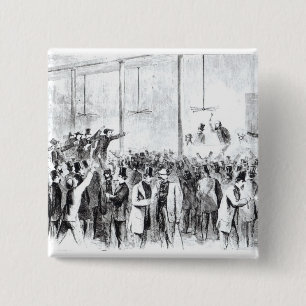 Gallagher's stock exchange (engraving) (b/w photo) 15 cm square badge