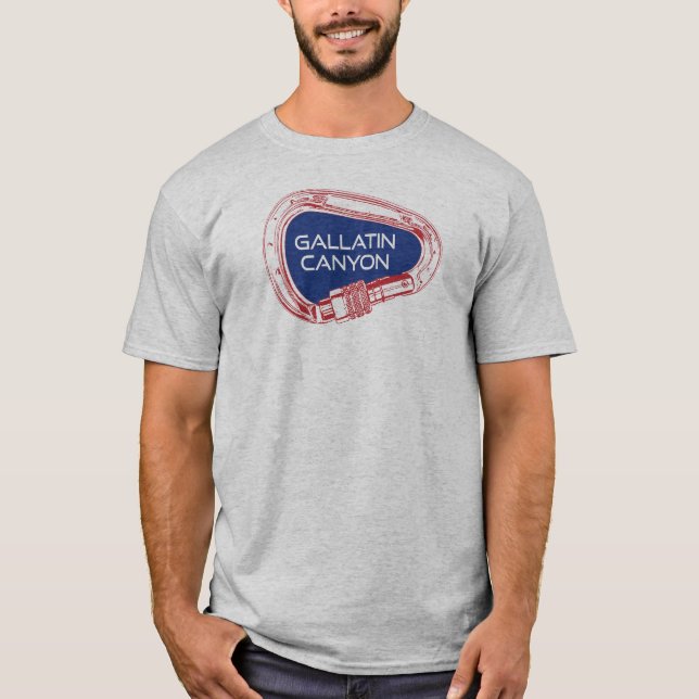 Gallatin Canyon Montana Rock Climbing Carabiner T-Shirt (Front)