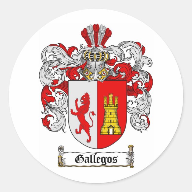 GALLEGOS FAMILY CREST -  GALLEGOS COAT OF ARMS CLASSIC ROUND STICKER (Front)