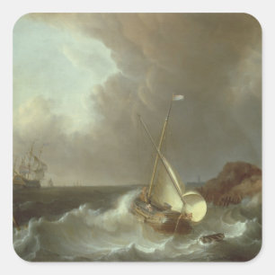 Galleon in Stormy Seas Square Sticker