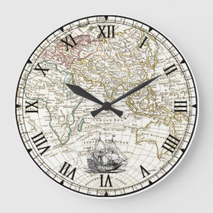 Galleon Sailing Ship ~ 1789 Eastern Hemisphere Map Large Clock