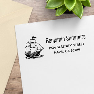 Galleon Wooden Sailing Ship Return Address Rubber Stamp