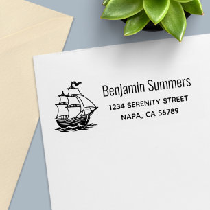 Galleon Wooden Sailing Ship Return Address Self-inking Stamp
